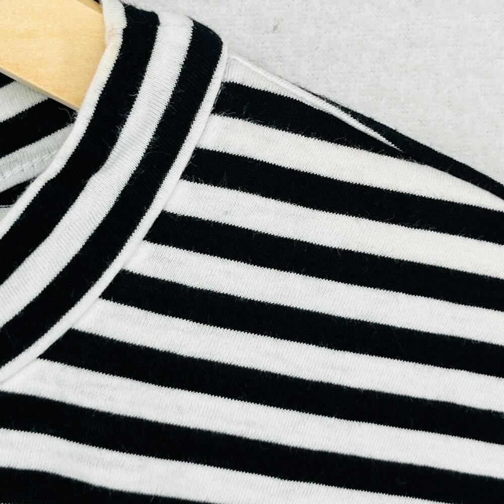 EILEEN FISHER Top M Organic Cotton Jersey Striped Boxy Cap Sleeveless Black